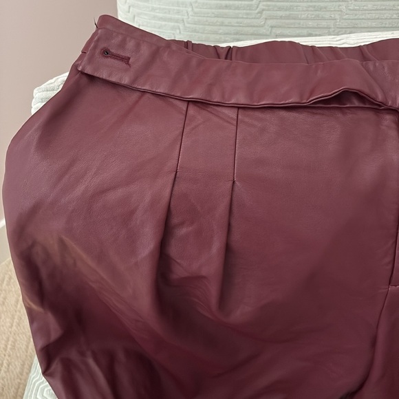 Eloquii Burgundy, Faux Leather,  Wide Leg, Pleated Pants. Matte Finish. Size 24 - Picture 2 of 10